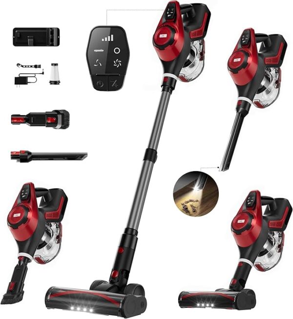 Cordless Vacuum Cleaner, 30Kpa Home Stick Vacuum, Smart Display & 1.5L Dust Cup, 55mins Max Runtime, Rechargeable Lightweight Handheld Vavuum for Pet Hair/Carpet/Hardwood Floor/Car