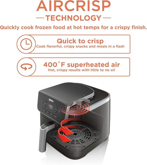 Ninja Air Fryer Pro 4-in-1 with 5 QT Capacity, Air Fry, Roast, Reheat, Dehydrate, Air Crisp Technology with 400F for hot, 120 Volts, Nonstick Basket & Crisper Plate, Grey, AF141 - Image 6