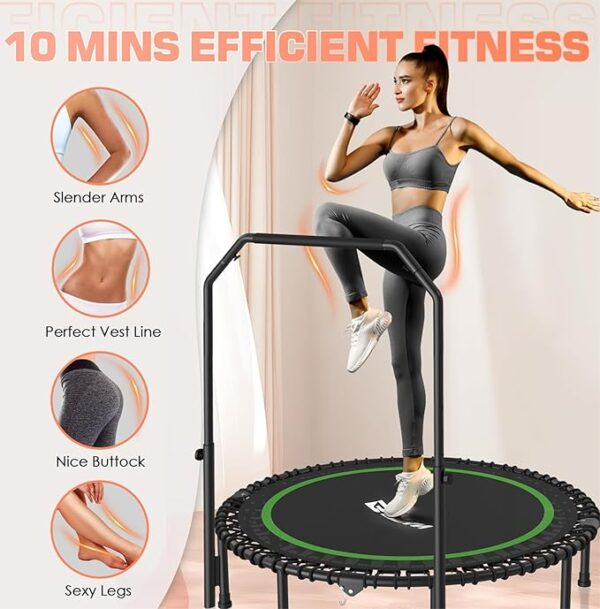 BCAN 450/550 LBS Foldable Mini Trampoline, 40"/48" Adult Fitness Trampoline with Bungees, U Shape Adjustable Foam Handle, Stable & Quiet Exercise Rebounder,Indoor/Outdoor Workout - Image 3