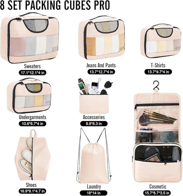 Veken 8 Set Packing Cubes for Travel, Gifts for Women Mom, Suitcase Organizer Bags for Luggage with Hanging Toiletry Bag and Shoe Bag, Vacation Essentials Travel Accessories for Cruise Ship - Image 4