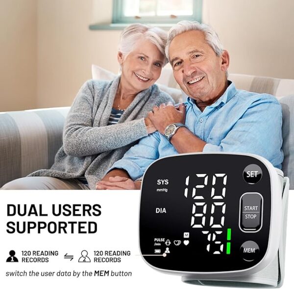 Oklar Blood Pressure Monitors for Home Use Rechargeable Wrist Digital BP Machine Cuff with LED Backlit Display, Voice Broadcast, 240 Memory Storage for 2 Users with Carrying Case - Image 5
