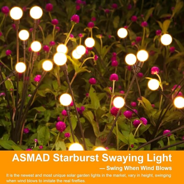 ASMAD Solar Garden Lights (4-Pack, 32 LEDs), Solar Lights Outdoor, Outdoor Decorations Lights, Firefly Lights for Patio Decor, Big Bulb Swaying Lights, Unique Gifts for Women, Gifts for Grandma - Image 3