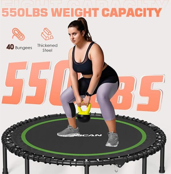 BCAN 450/550 LBS Foldable Mini Trampoline, 40"/48" Adult Fitness Trampoline with Bungees, U Shape Adjustable Foam Handle, Stable & Quiet Exercise Rebounder,Indoor/Outdoor Workout - Image 4