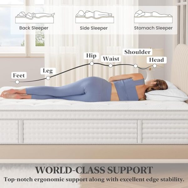 Queen Mattress, 14-Inch Luxury Hybrid Mattress, Fiberglass-Free Mattress in a Box with Gel-infused Memory Foam, Individual Pocket Spring for Motion Isolation-Edge Support,CertiPUR-US,10-Year Warranty - Image 5