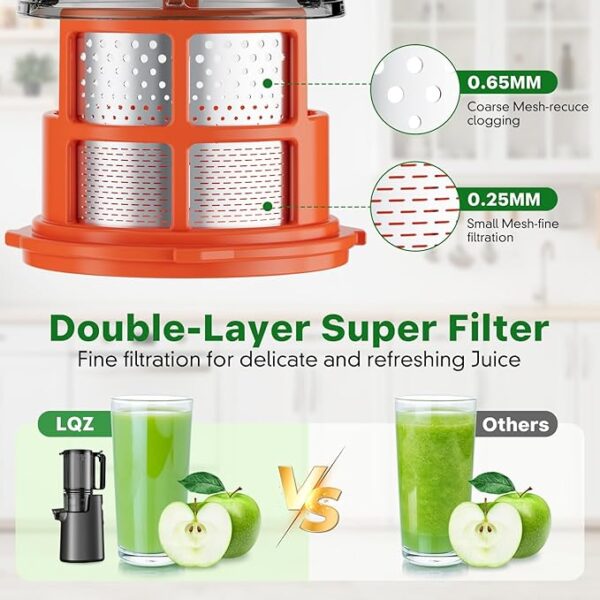 Cold Press Juicer, Masticating Juicer with 5.4" Wide Feed Chute, 350w Slow Juicer Machines Fit Whole Vegetables and Fruits, Juice Extractor Machine with High Juice Yield, Easy to Clean(Dark Gray) - Image 6