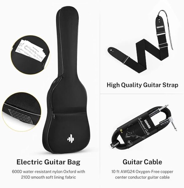 Donner DST-100T 39 Inch Electric Guitar Beginner Kit Solid Body Full Size Lake Blue HSS Pick Up for Starter, with Amplifier, Bag, Digital Tuner, Capo, Strap, String,Cable, Picks - Image 4