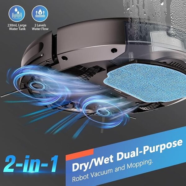 MAMNV Robot Vacuum and Mop Combo, WiFi/App, Robotic Vacuum Cleaner with Schedule, 2 in 1 Mopping Robot Vacuum with Watertank and Dustbin, Self-Charging, Slim, Ideal for Hard Floor, Pet Hair, Carpet - Image 4