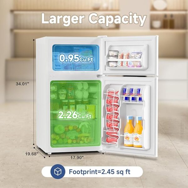 BANGSON Mini Fridge with Freezer, 2 Door Small Refrigerator with Freezer, Mini Fridge for Bedroom, 3.2 CU.FT, For Home, Office, Dorm, Garage or RV, (White) - Image 2
