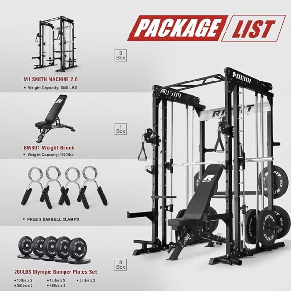 RitFit M1 & M1 Pro Smith Machine Weight Stack Set with Cable Crossover System, Multi-Function Squat Rack Power Cage for Home Gym, Power Rack and Packages - Image 4