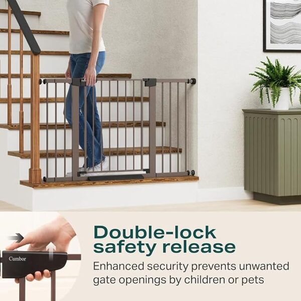 Cumbor 29.7-51.5" Baby Gates for Doorways Extra Wide, Safety Dog Gate for Stairs, Easy Walk Thru Auto Close Pet Gates for The House, Child Gate Includes 4 Wall Cups, Brown, Mom's Choice Awards Winner - Image 6