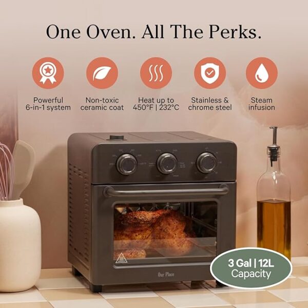 Our Place Wonder Oven | 6-in-1 Air Fryer & Toaster Oven with Steam Infusion | Compact, Countertop Friendly, Fast Preheat, Multifunctional | Air Fry, Toast, Roast, Bake, Reheat & Broil | Char - Image 2