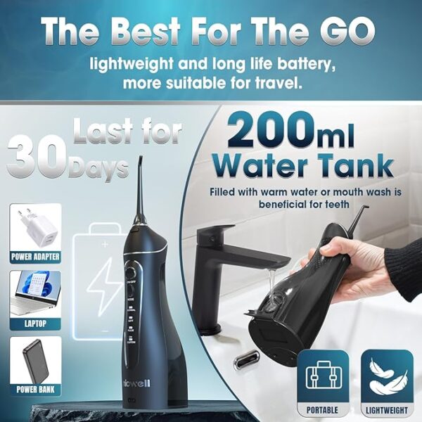 Nicwell Water Dental Flosser Teeth Pick - Cordless Portable 4 Modes Rechargeable Flossers Oral Irrigator IPX7 Waterproof Travel Gum Floss Cleaner Deep Cleaning Flossing Picks for Home Daily Shower - Image 4