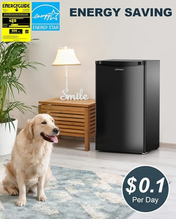 Upstreman 3.2 Cu.Ft Mini Fridge with Freezer, Single Door Mini Fridge, Dorm Fridge, Adjustable Thermostat, Mini Refrigerator for Bedroom, Office, Dorm, Black-BR321 - Image 5