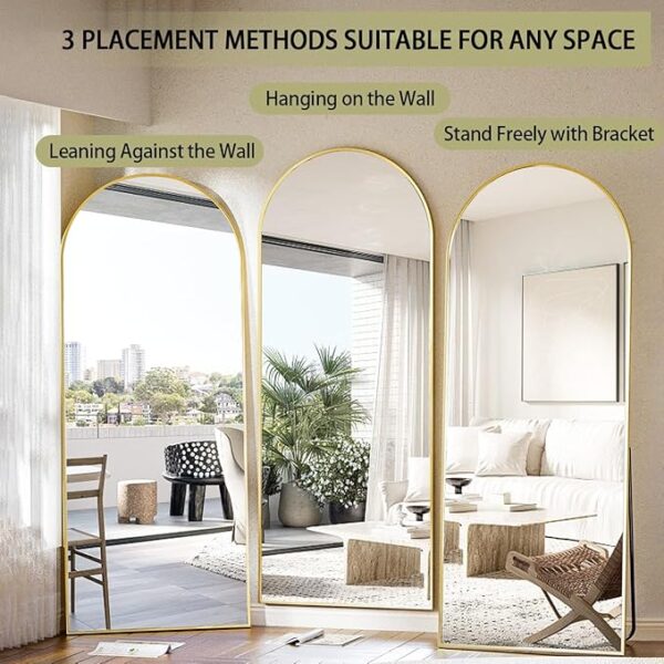 BEAUTYPEAK 71"x26" Arch Full Length Mirror, Full Body Floor Mirror with Stand Hanging or Leaning, Aluminum Alloy Frame Wall Mirrors for Bedroom, Dressing Room, Gold - Image 2