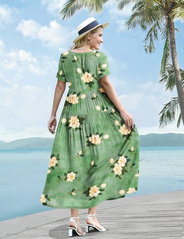 YESNO Women Casual Loose Bohemian Floral Dress with Pockets Short Sleeve Long Maxi Summer Beach Swing Dress EJF - Image 4