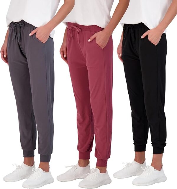Real Essentials 3 Pack: Women's Ultra-Soft Lounge Joggers Sweatpants Athletic Yoga Pants with Pockets (Available in Plus)