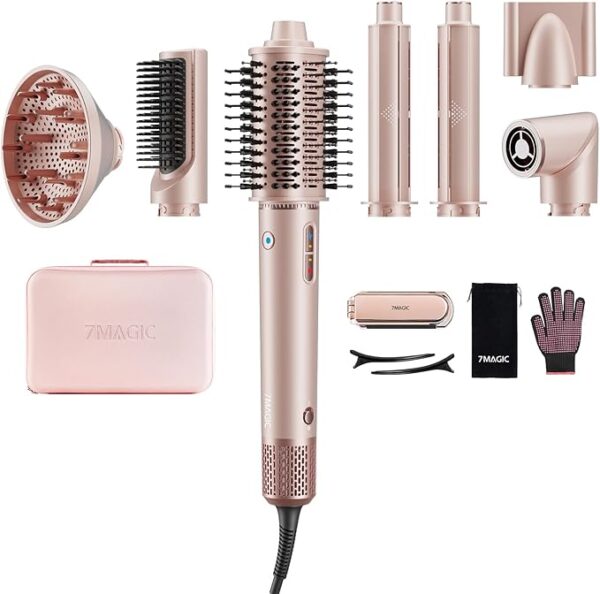 7MAGIC 7 in 1 Hair Styler & Hair Dryer Brush, 110,000 RPM High-Speed Blow Dryer with Negative Ions for Frizz-Free Styling Fast Drying Curling Volumizing Straightening, Hot Air Styler with Travel Case
