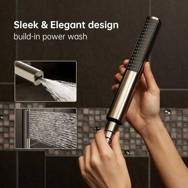 Veken Brushed Nickel Shower Head, 10'' All Metal Rain Shower Heads with Handheld Spray Combo, Hand Held Bathroom Combo with Extension Arm, Dual shower with Power Wash, Adjustable Rainfall Showerhead - Image 4