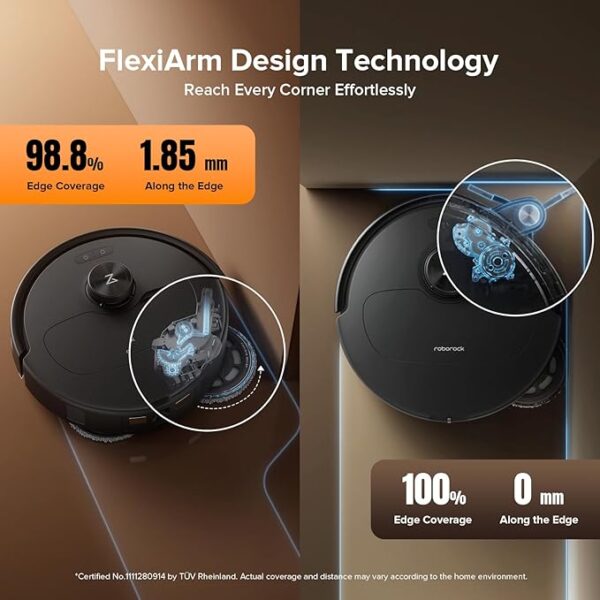 roborock Qrevo Master Robot Vacuum and Mop Combo, 10,000Pa Suction, FlexiArm Design Side Brush & Mop, Auto Mop Washing & Drying, Self-Emptying&Refilling, Dock Self-Cleaning, Obstacle Avoidance, Black - Image 5