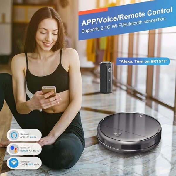 MAMNV Robot Vacuum and Mop Combo, WiFi/App, Robotic Vacuum Cleaner with Schedule, 2 in 1 Mopping Robot Vacuum with Watertank and Dustbin, Self-Charging, Slim, Ideal for Hard Floor, Pet Hair, Carpet - Image 3