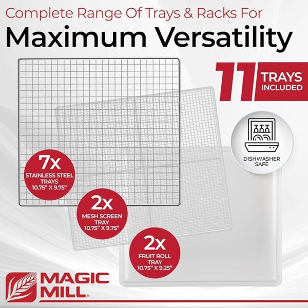 Magic Mill Pro Food Dehydrator Machine | 7 Stainless Steel Trays | Dryer for Jerky, Dog Treats, Herb, Meat, Beef, Fruit | Keep Warm Function, Digital Timer and Temperature Control, ETL Approved - Image 3