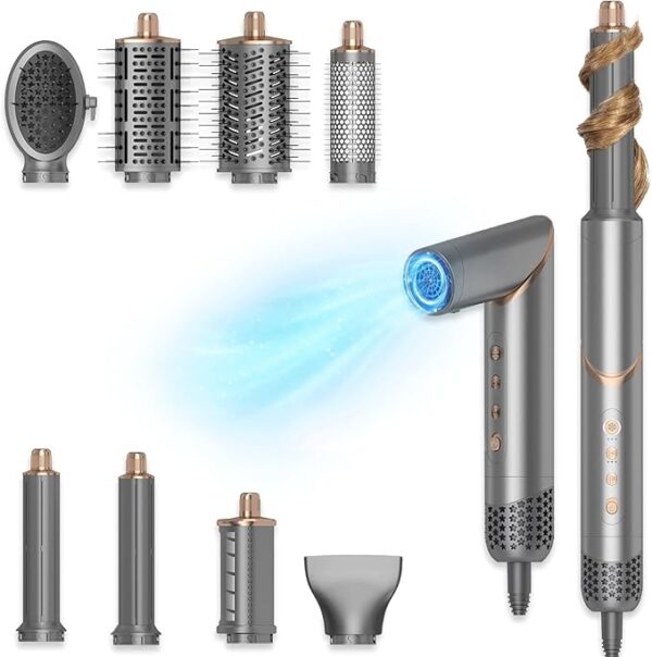 8 in 1 Negative Ionic Foldable Wrap Air Hair Styler Set, 110000 RPM High-Speed Hot Hair Dryer Brush Set for Curling, Fast Dry, Straightening - Versatile Hair Styling Tool with Multiple Attachments