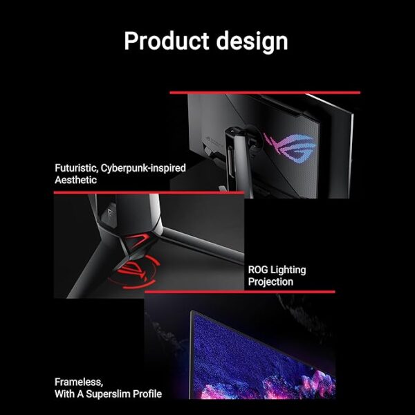 ASUS ROG Swift 32” 4K OLED Gaming Monitor (PG32UCDM) - UHD (3840 x 2160), QD-OLED, 240Hz, 0.03ms, G-SYNC Compatible, Custom Heatsink, Graphene Film, 99% DCI-P3, True 10-bit, 90W USB-C - Image 2
