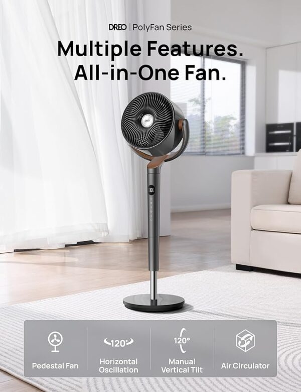 Dreo Fan for Bedroom, 120° Oscillating Standing Fans, Quiet Floor Fan with DC Motor, 85ft Pedestal Fans for Room, 8 Speeds, 3 modes, 20dB, 120° Manual Vertical, 35-40" Adjustable Height, 8H Timer - Image 5