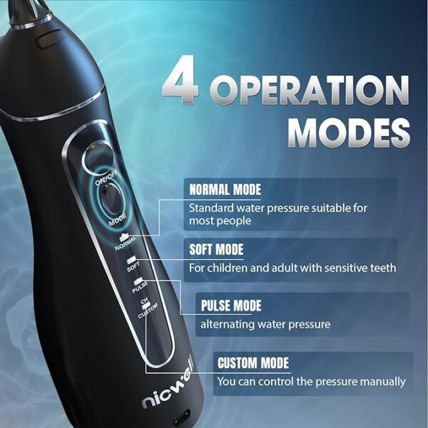 Nicwell Water Dental Flosser Teeth Pick - Cordless Portable 4 Modes Rechargeable Flossers Oral Irrigator IPX7 Waterproof Travel Gum Floss Cleaner Deep Cleaning Flossing Picks for Home Daily Shower - Image 3