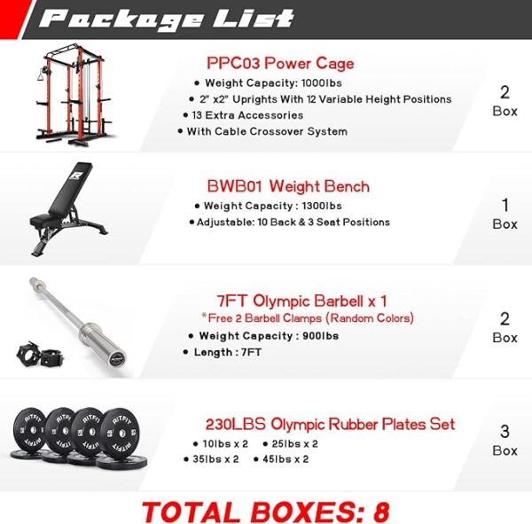 RitFit Multi-Function Squat Rack Power Cage PPC03 with Cable Crossover System, 1000LBS Capacity Power Rack and Packages with Optional Weight Bench, Barbell Weight Set, for Garage Workout & Home Gym - Image 3