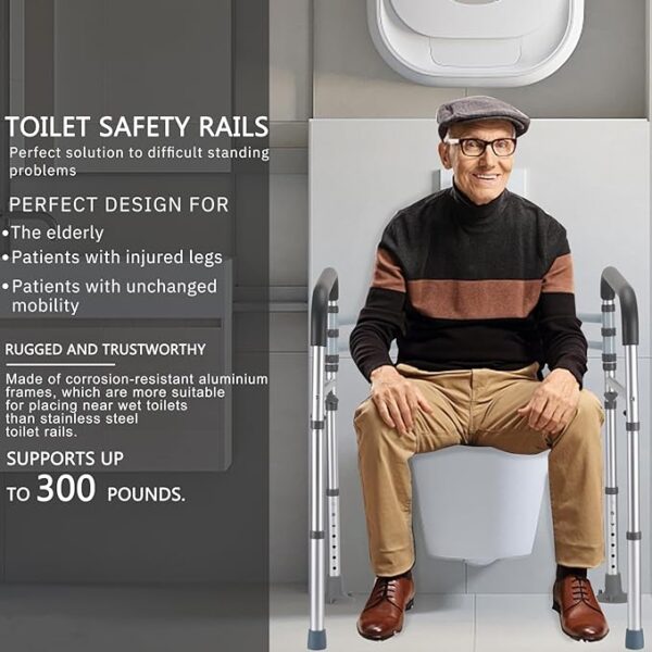FSA/HSA Eligible Toilet Safety Rails, Adjustable Toilet Frame for Elderly, Seniors, Handicap & Disabled, Foldable Handicap Toilet Handles Fit Any Toilets (300 LB) - Image 5