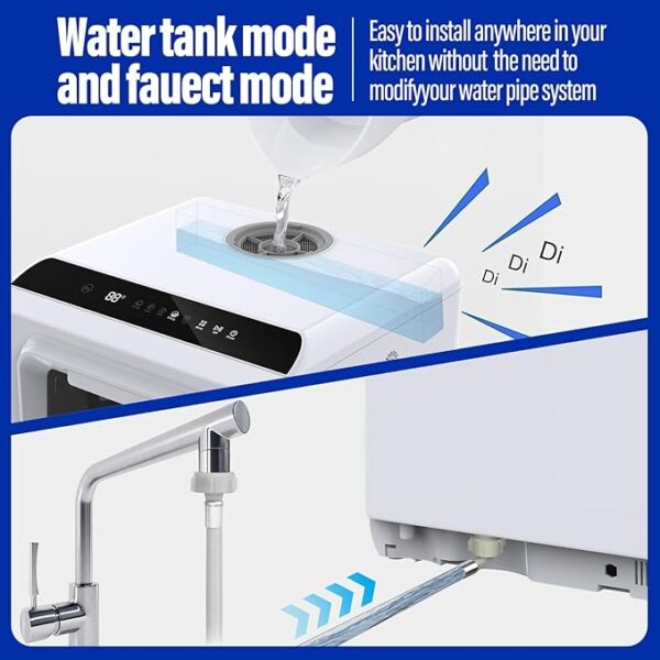 ICUIRE Portable Dishwasher, Countertop Dishwasher with 5L Built-in Water Tank & Inlet Hose, Mini Machine with 6 Programs, 360°Dual Spray, No Hookup Needed, Apartment/Dormitory/Motorhome - Image 5
