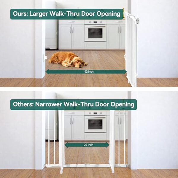 Babelio 26-43" No Bottom Bar Baby Gate for Babies, Elders and Pets, 2-in-1 Hardware Mount Dog Gate for The House, Stairs and Doorways, with Large Walk Thru Door, White - Image 2