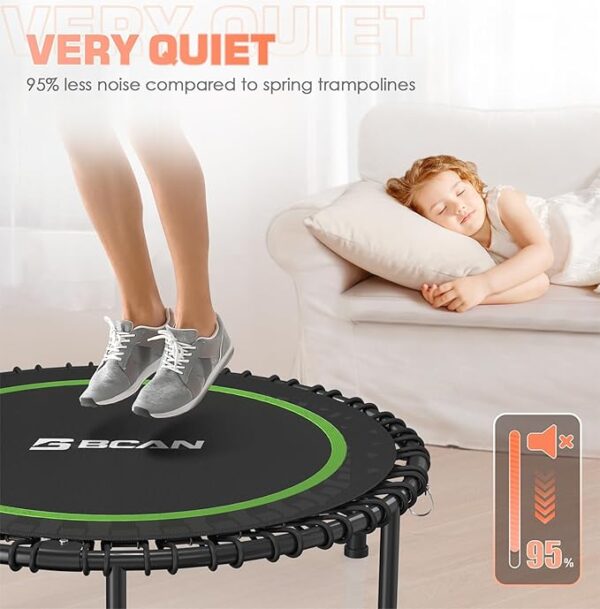 BCAN 450/550 LBS Foldable Mini Trampoline, 40"/48" Adult Fitness Trampoline with Bungees, U Shape Adjustable Foam Handle, Stable & Quiet Exercise Rebounder,Indoor/Outdoor Workout - Image 2
