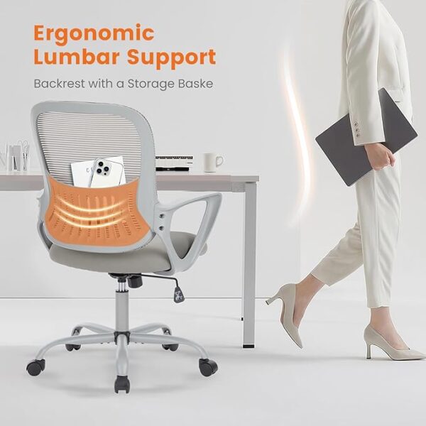Office Computer Desk Managerial Executive Chair, Ergonomic Mid-Back Mesh Swivel Rolling Work with Wheels, Comfortable Lumbar Support, Comfy Arms for Home, Bedroom, Study, Student, Black - Image 6