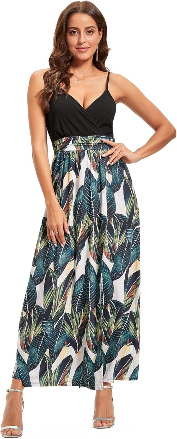 Newshows Women Summer 2025 Maxi Dress Vacation Floral Spaghetti Strap Spring Casual Boho Split Beach Long Flowy Sundress - Image 2