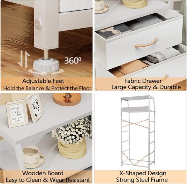 Furnulem White Dresser with 5 Drawers, Vertical Storage Tower Fabric Dresser for Bedroom, Hallway, Entryway, Nursery, Closet Organizer, Nightstand Bedside Table Furniture, Sturdy Steel Frame, Wood Top - Image 5