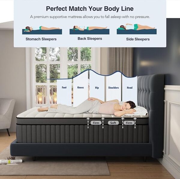 DIFAME King Size Mattress 14 Inch, Gel Memory Foam Hybrid Firm King Bed Mattress in a Box with Independent Pocket Spring, Pressure & Back Pain Relief, Edge Support, 100-Night Trial, CertiPUR-US - Image 5