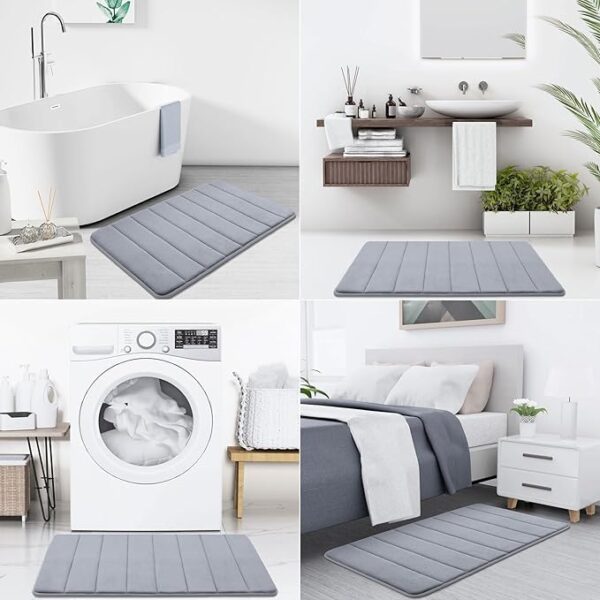 Buganda Memory Foam Bath Mat, 44" x 24", Ultra Soft and Non-Slip Bathroom Rugs, Water Absorbent and Machine Washable Bath Rug Runner for Bathroom, Shower, and Tub, Medium Grey - Image 2