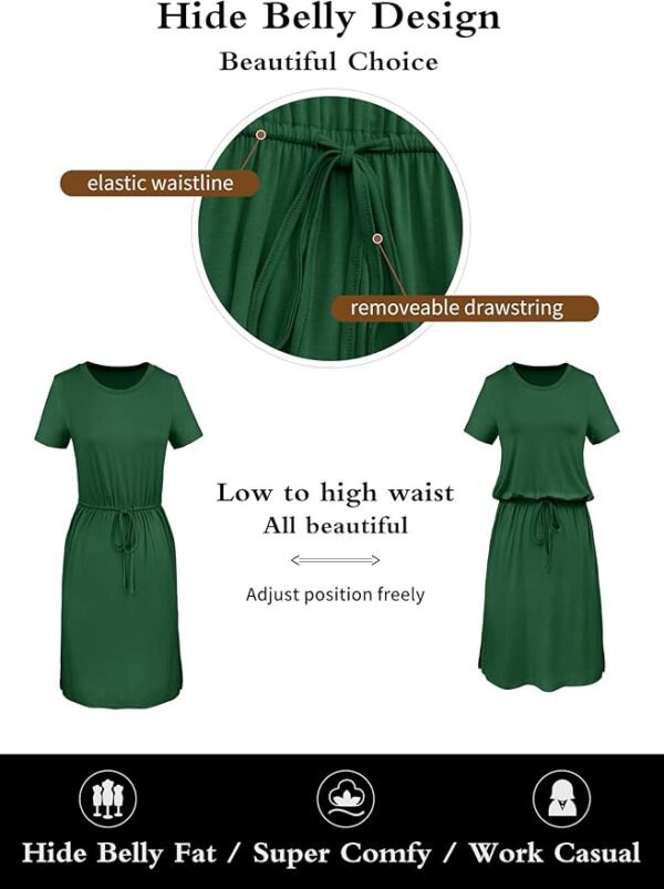 Womens Summer Hide Belly Knee Length Travel Dress Pocket 2025 Spring Short Sleeve Midi Work Casual Teacher Outfits - Image 4