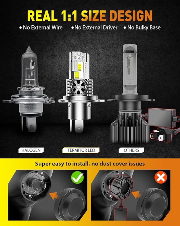 H4/9003/HB2 LED Bulbs Hi/Low Beam, 30000LM 800% Super Brighter, 1:1 Halogen Size, 6500K Cool White, 60000Hrs Long Service Life with Cooling Fan, Plug and Play, Pack of 2 - Image 3