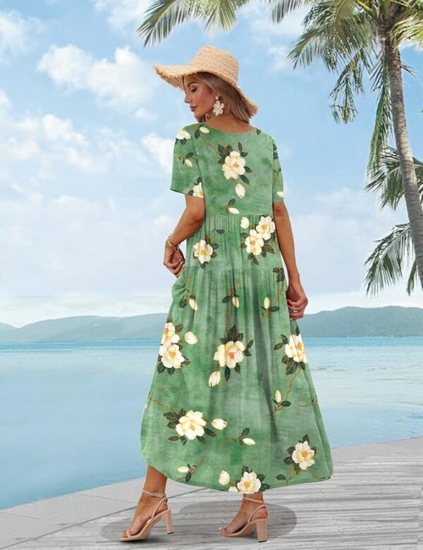 YESNO Women Casual Loose Bohemian Floral Dress with Pockets Short Sleeve Long Maxi Summer Beach Swing Dress EJF - Image 2