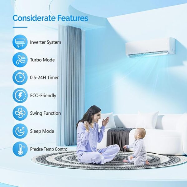 ROVSUN 27000 BTU Tri Zone WIFI Mini Split AC/Heating System, 19 SEER2 3 Zone 9000 + 9000 + 12000 BTU Ductless Split Air Conditioner with Pre-Charged Condenser, Heat Pump & 25Ft Line Set, 208-230V - Image 5