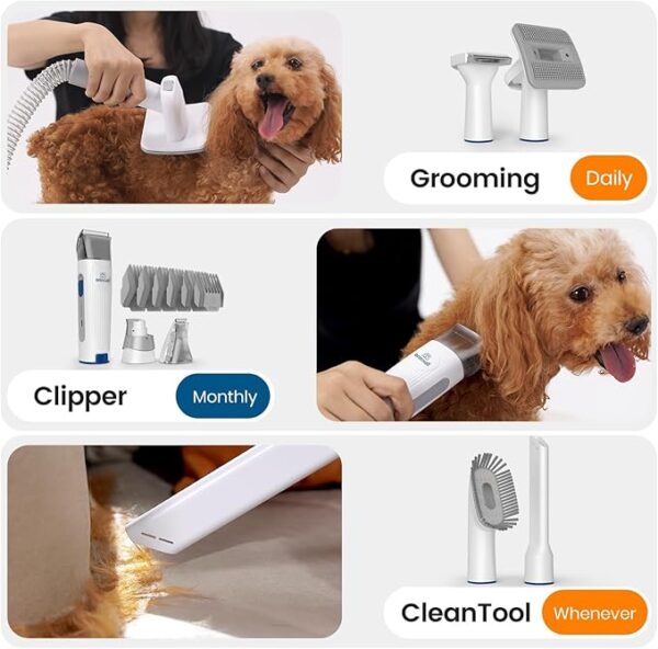 oneisall Dog Hair Vacuum & Dog Grooming Kit, Pet Grooming Vacuum with Pet Clipper Nail Grinder, 1.5L Dust Cup Dog Brush Vacuum with 7 Pet Grooming Tools for Shedding Pet Hair, Home Cleaning - Image 3