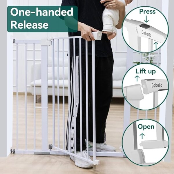 BABELIO 36" Tall Baby Gate, 29-48" Auto Close Pressure Mounted Dog Gate for Stairs, Doorways & Hallway, Protector Basics Easy Walk Thru Pet Gate, Metal Child Gate with 2*Y Spindle Rods, White - Image 4