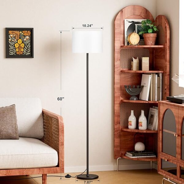 Modern Floor Lamp Simple Design with White Shade, Foot Pedal Switch, 60" Small Tall Lamps for Living Room Bedroom Office Dining Room Kitchen, Black Pole Lamp(Without Bulb) - Image 4