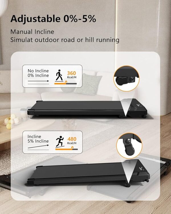 Walking Pad Treadmill with Incline,Under Desk Treadmill with Incline 2 in 1 for Walking and Jogging,2.5HP Compact Incline Walking Pad for Home Office with Remote Control - Image 3