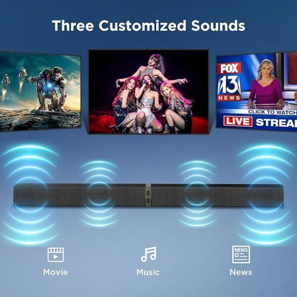 MZEIBO Sound Bar for Smart TV, 80W Bluetooth Soundbar 2 in 1 Detachable Design, Deep Bass, Home Theater Surround Sound, ARC/Optical/AUX Connections for TV/PC/Gaming/Projectors - Image 2