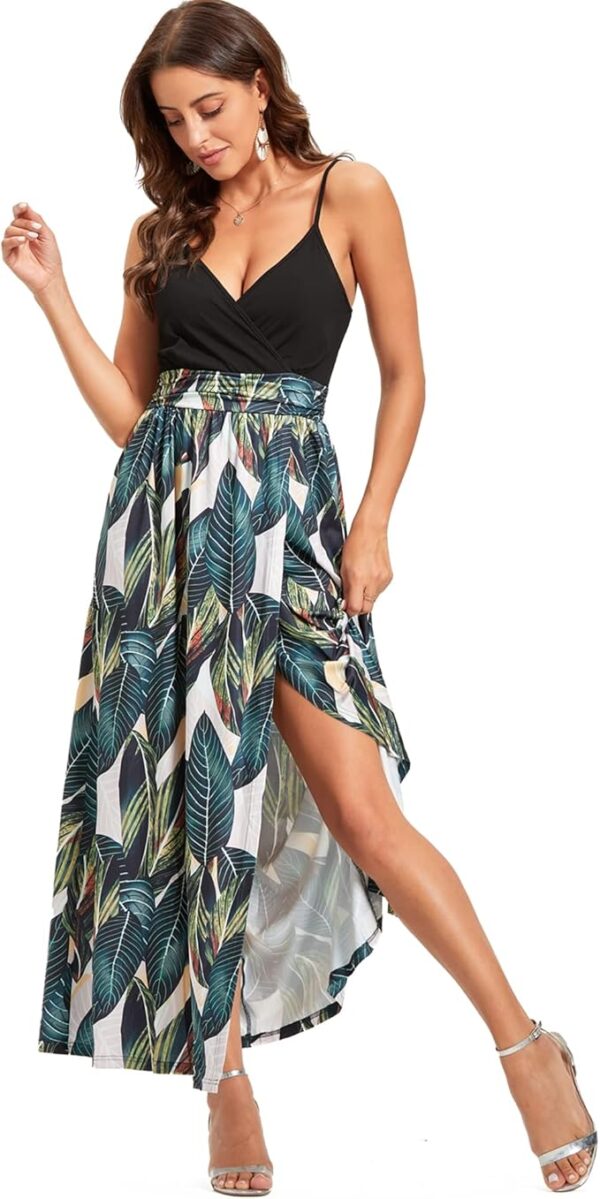 Newshows Women Summer 2025 Maxi Dress Vacation Floral Spaghetti Strap Spring Casual Boho Split Beach Long Flowy Sundress - Image 3