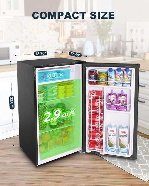 Upstreman 3.2 Cu.Ft Mini Fridge with Freezer, Single Door Mini Fridge, Dorm Fridge, Adjustable Thermostat, Mini Refrigerator for Bedroom, Office, Dorm, Black-BR321 - Image 3